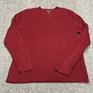 Vtg Eddie Bauer Cotton Ribbed Knit Deep Red Sweater Mens0 XL Tall Heavy